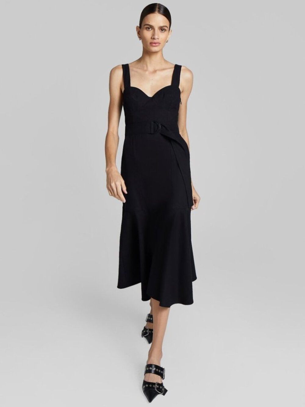 NWT A.L.C. Sabrina Black Bustier Belted Linen Midi Dress Size 0